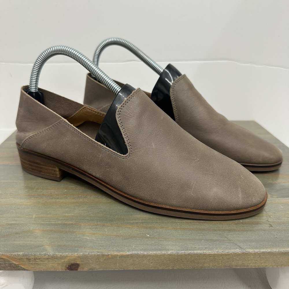 Lucky Brand Causal Loafers Sz 8 1/2 M Soft Leather Beige Slip On Block Heel-read